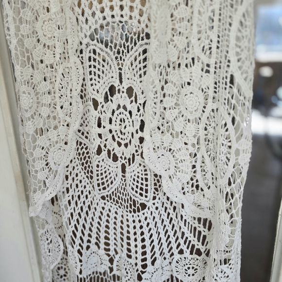 Bkk Chance Boho White Crochet Lace Duster Cardigan Long Vest Vtg Plus Size 1x 3x - Picture 3 of 4
